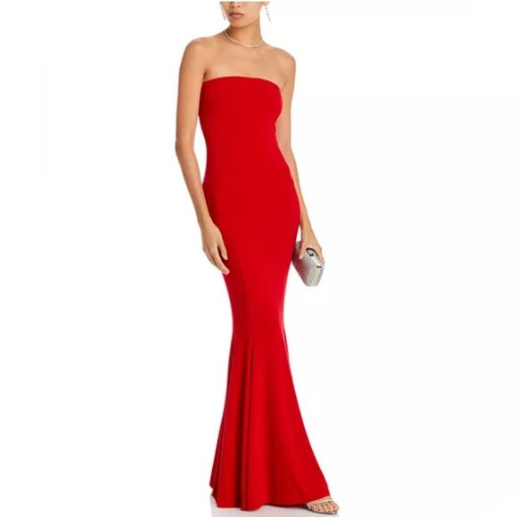 Norma Kamali Strapless Fishtail Gown in Tiger Red, NWT, Size L-40 - Picture 7 of 16